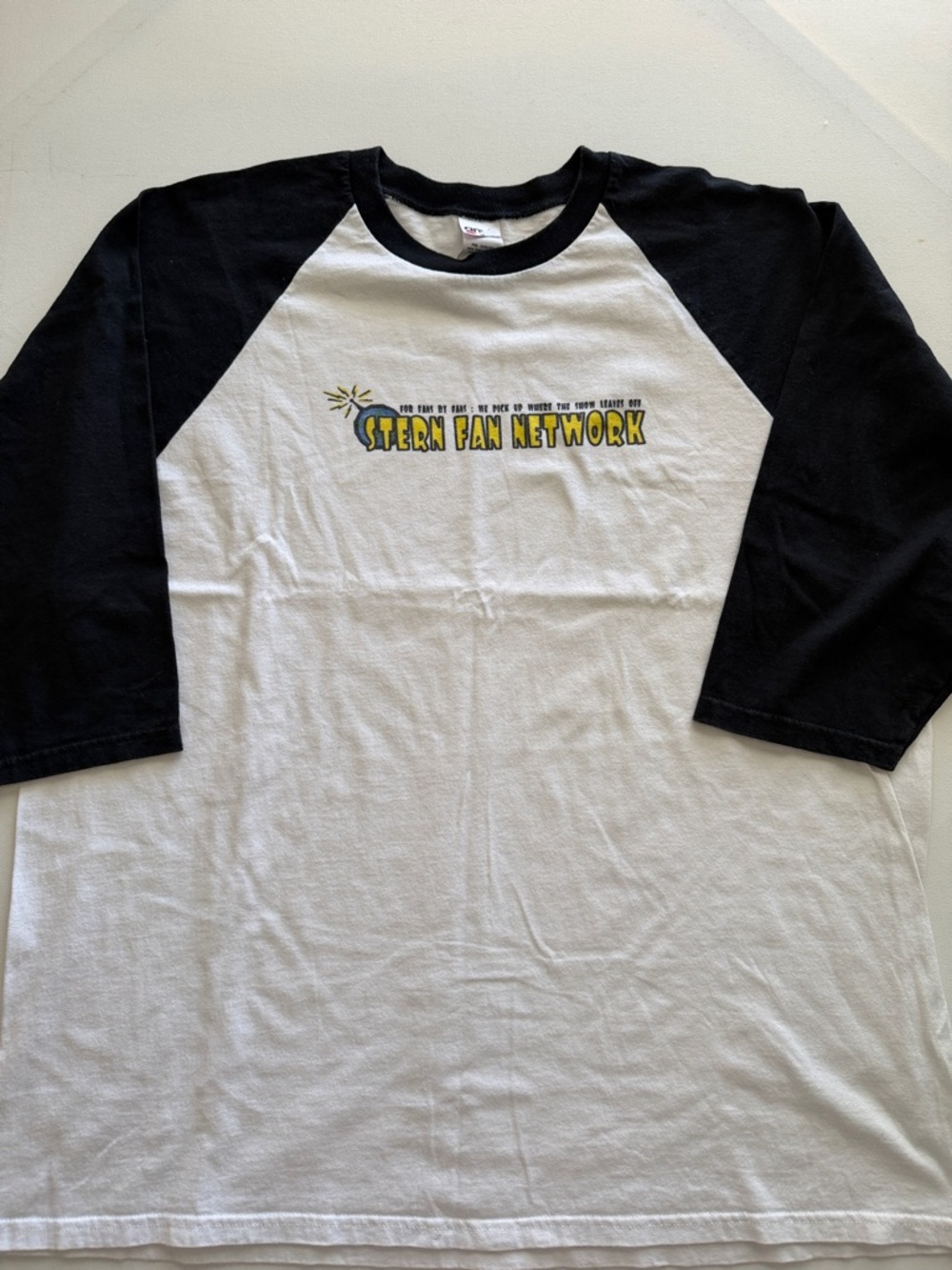 Howard Stern Fan Network Raglan Baseball Tee - White & Black 2XL Never Worn Y2K